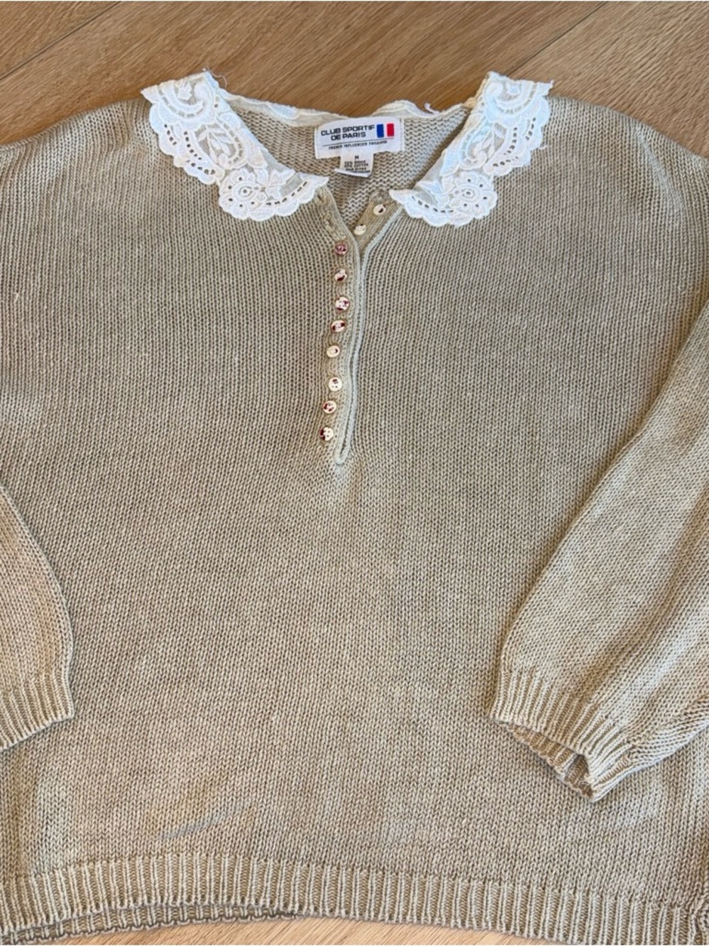 Vintage Club Sportif de Paris, Cream Lace-Collar Knit Sweater